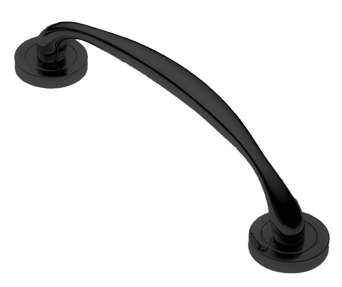 Ручка-скоба дверная LEON PH NERO на круглой розетке, цвет черный, латунь фото купить в Самаре