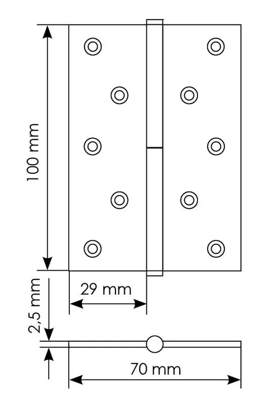 Петля карточная разъемная MSD 100X70X2.5 PC R стальная правая, врезная, цвет хром фото купить в Самаре