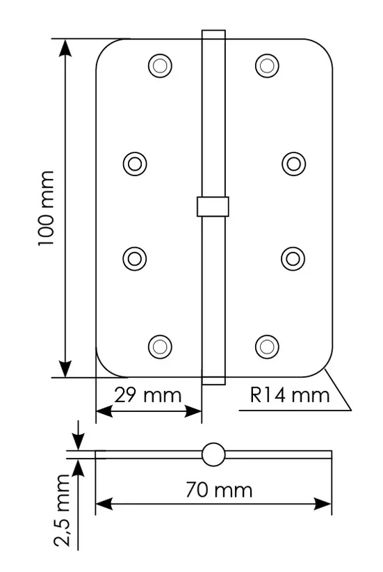 MSD-C 100X70X2.5 AB L, петля стальная скругленная левая без коронки, цвет - бронза фото купить в Самаре