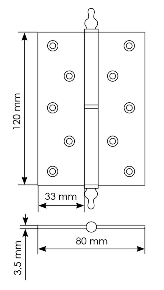 Петля карточная разъемная латунная MB 120X80X3.5 SG L C с коронкой левая, верзная, цвет матовое золото фото купить в Самаре